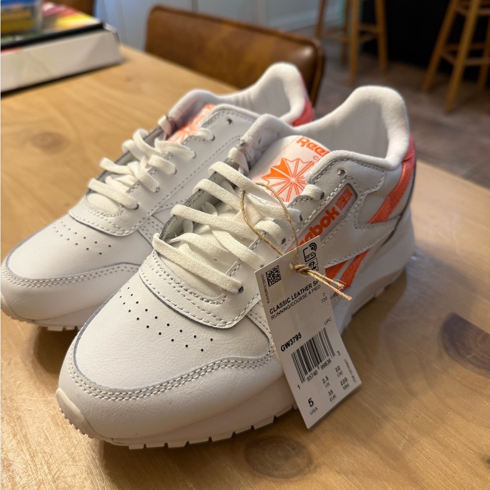 Reebok White and Orange Classic Sneakers Retro Design